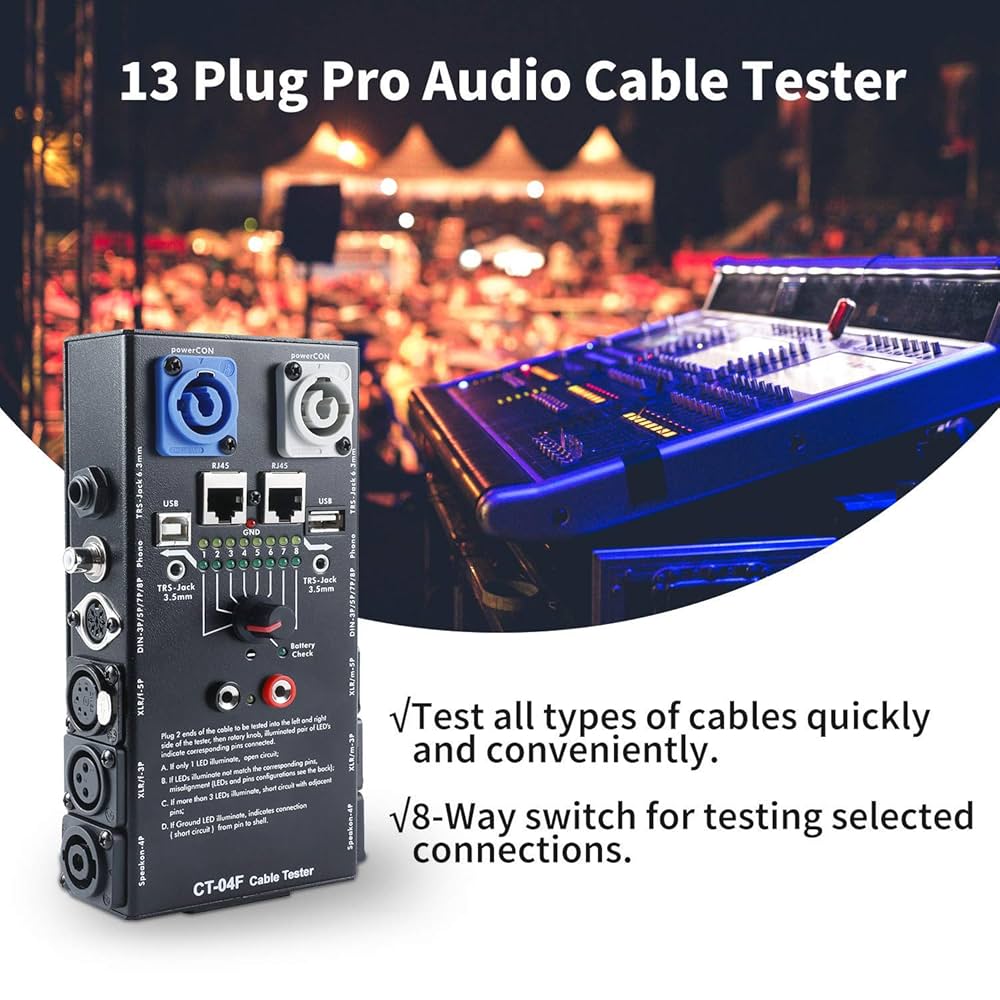 LEADER★LFM-30★TAPESPEED★CHECKER MFL. 13-Plug Audio Cable Tester Line Finder Black 13-in-1